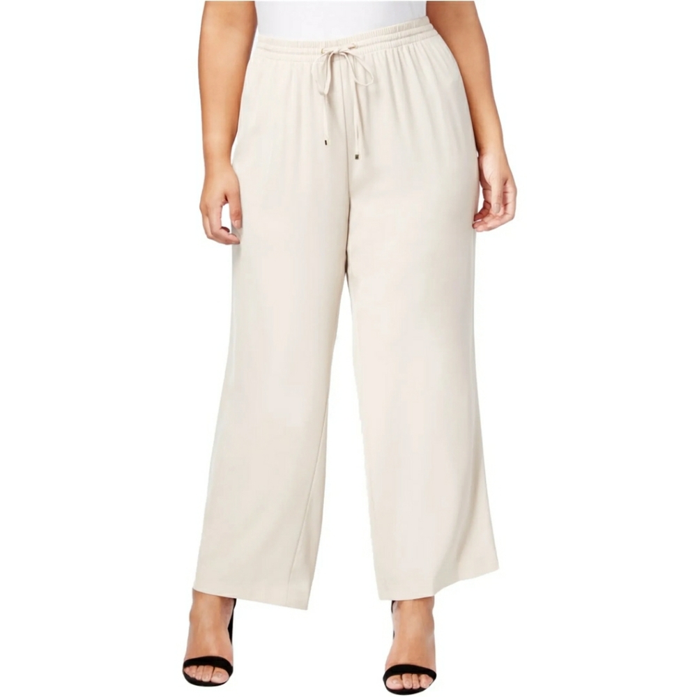 Calvin Klein Plus Size Hammered Textured Drawstring Crop Pants - Beige
